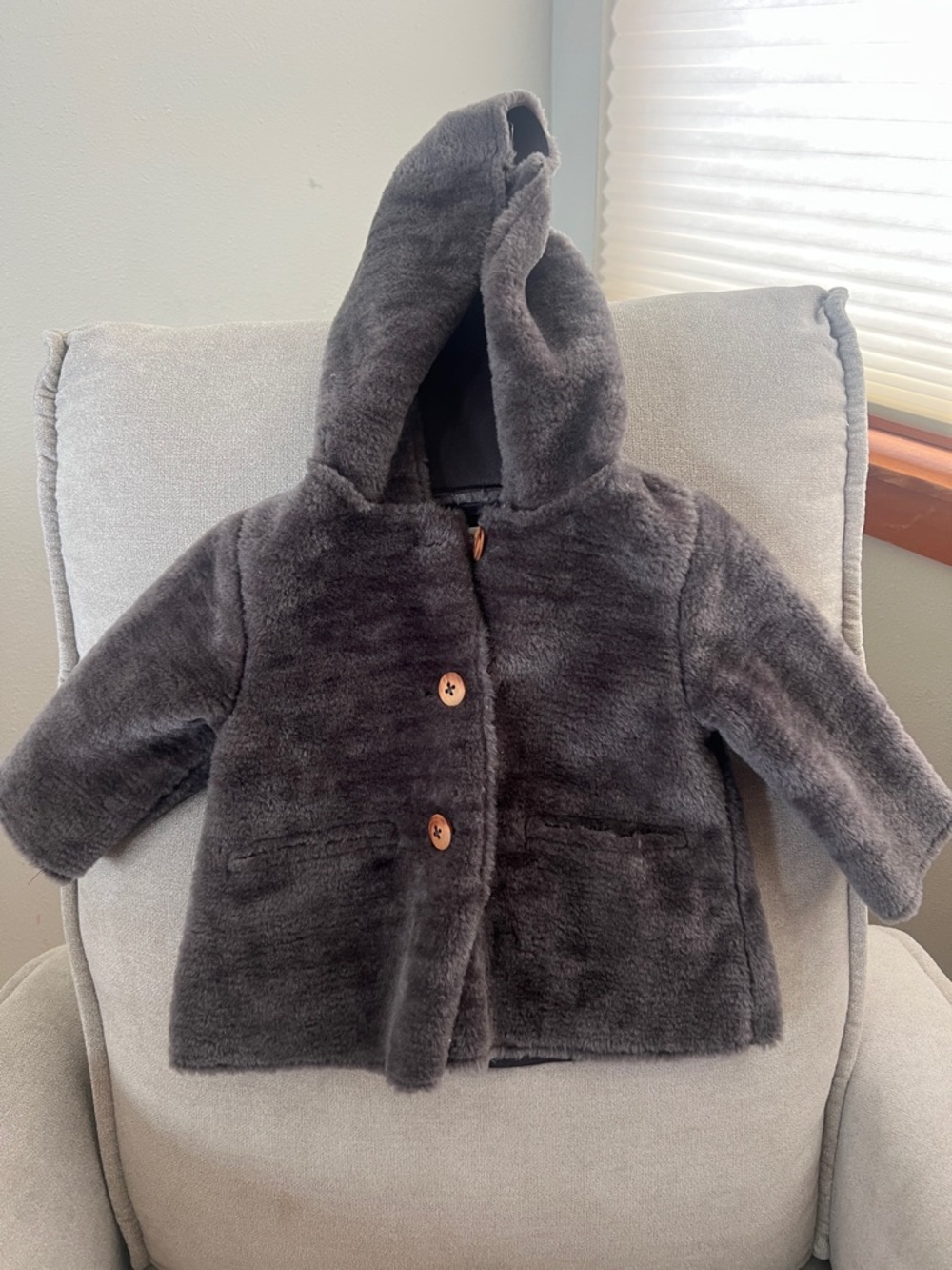 Zara Babygirl Faux Fur Hooded Coat - Charcoal Gray